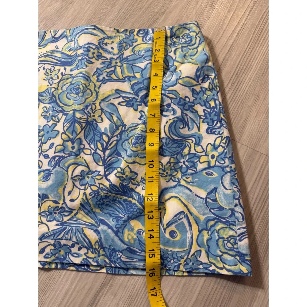 Lilly Pulitzer Blue Yellow Floral Zodiac Print Mini Skirt Pockets Size 8